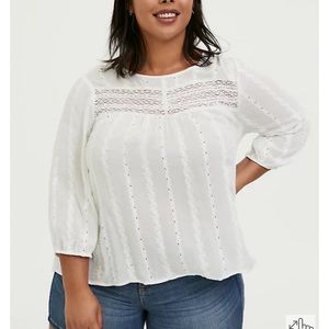 Torrid White Eyelet Embroidered Blouse